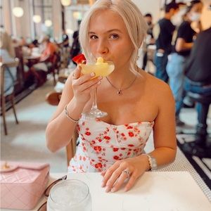 Beautiful white and floral strapless dress